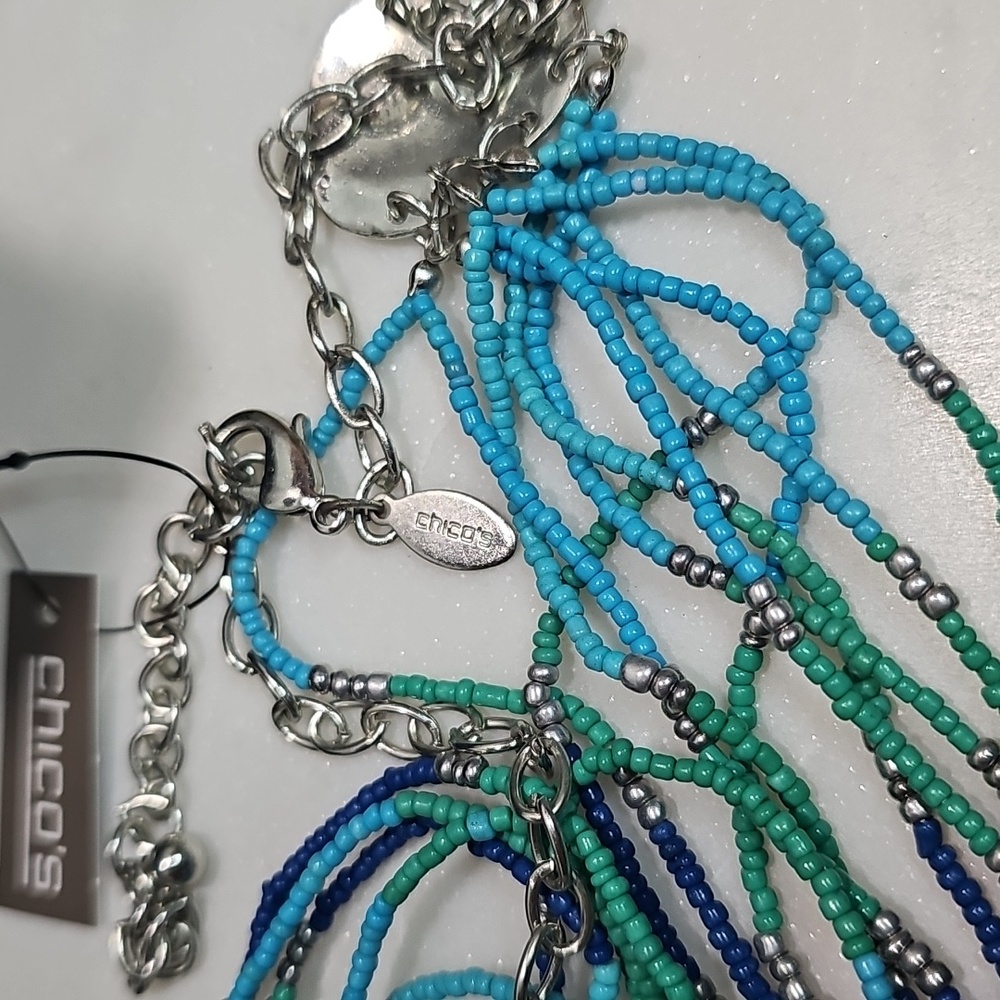 Chico's Blue and Green Beaded Necklace With Silvertone Hardware - Picture 4 of 5